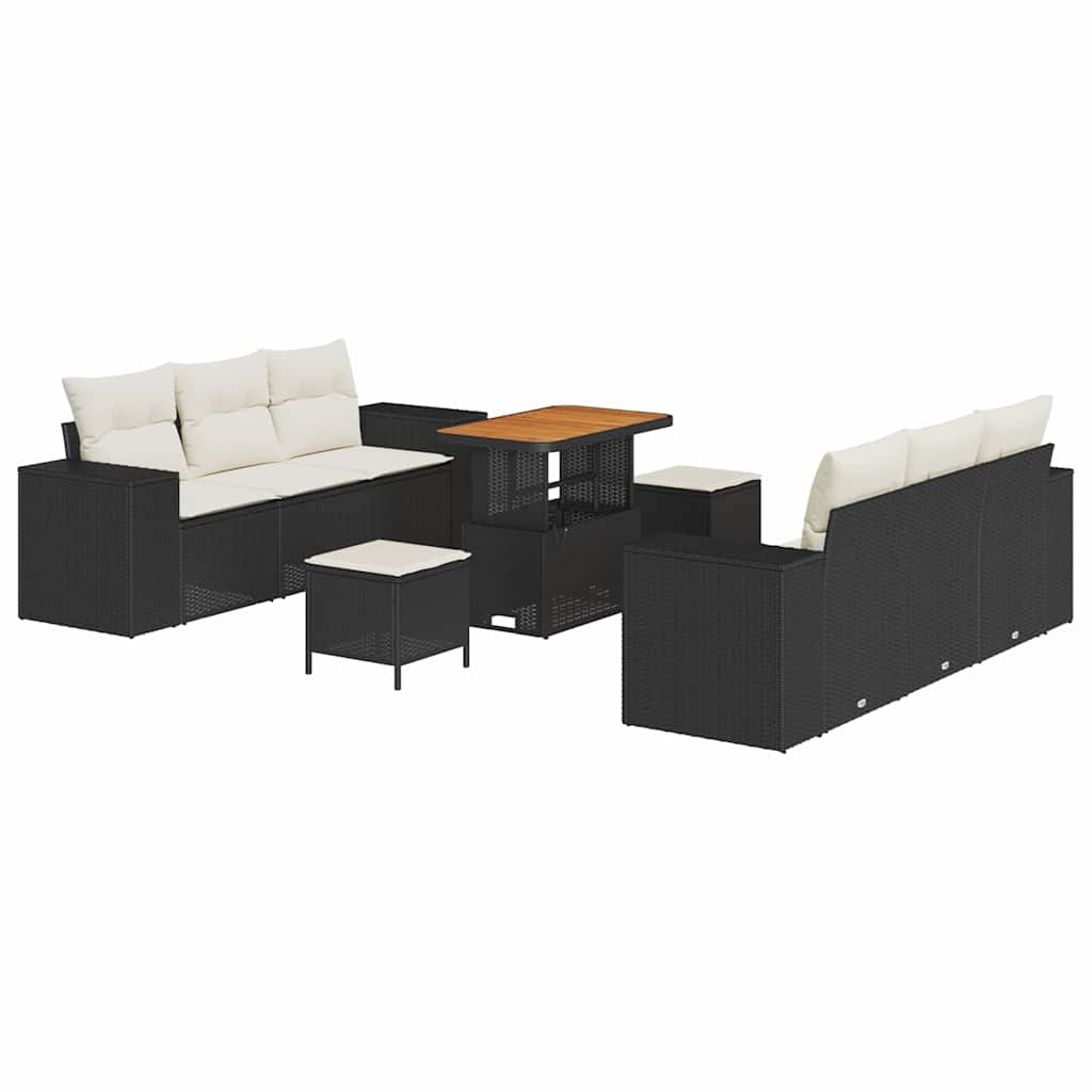 vidaXL Zestaw Sof na Ogród 9 pcs Czarny i kremowy Rattan poli