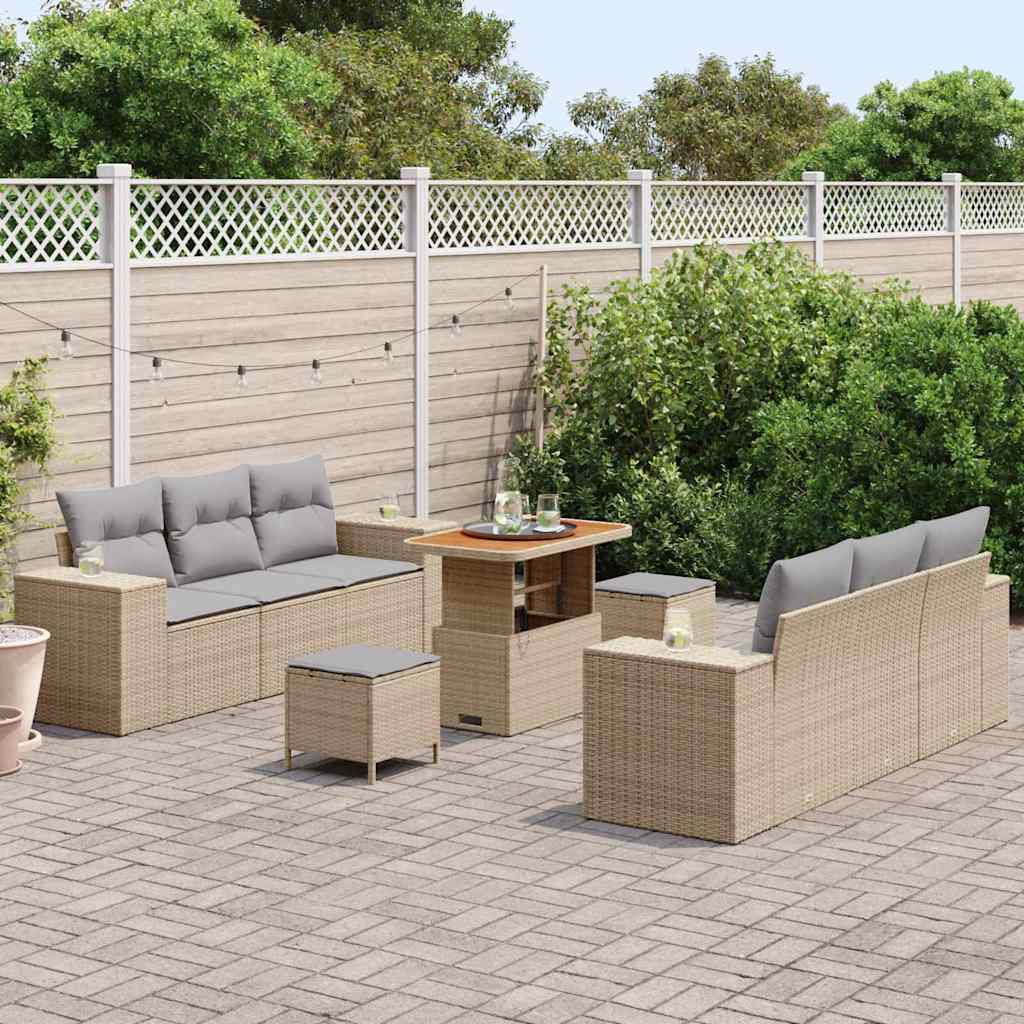 vidaXL Zestaw Sof na Ogród 9 pcs Beżowy i jasnoszary Rattan poli