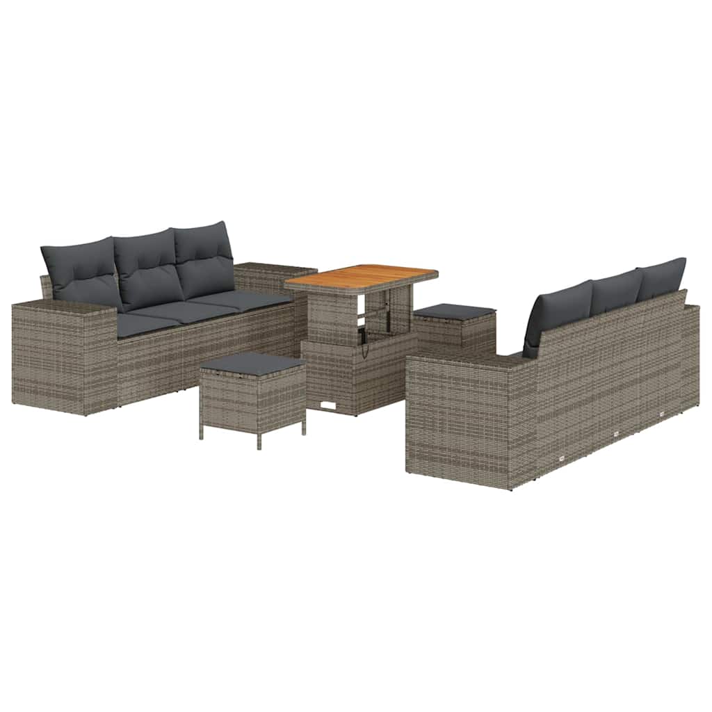 vidaXL Zestaw Sof na Ogród z poduszką 9 pcs Szary Rattan poli