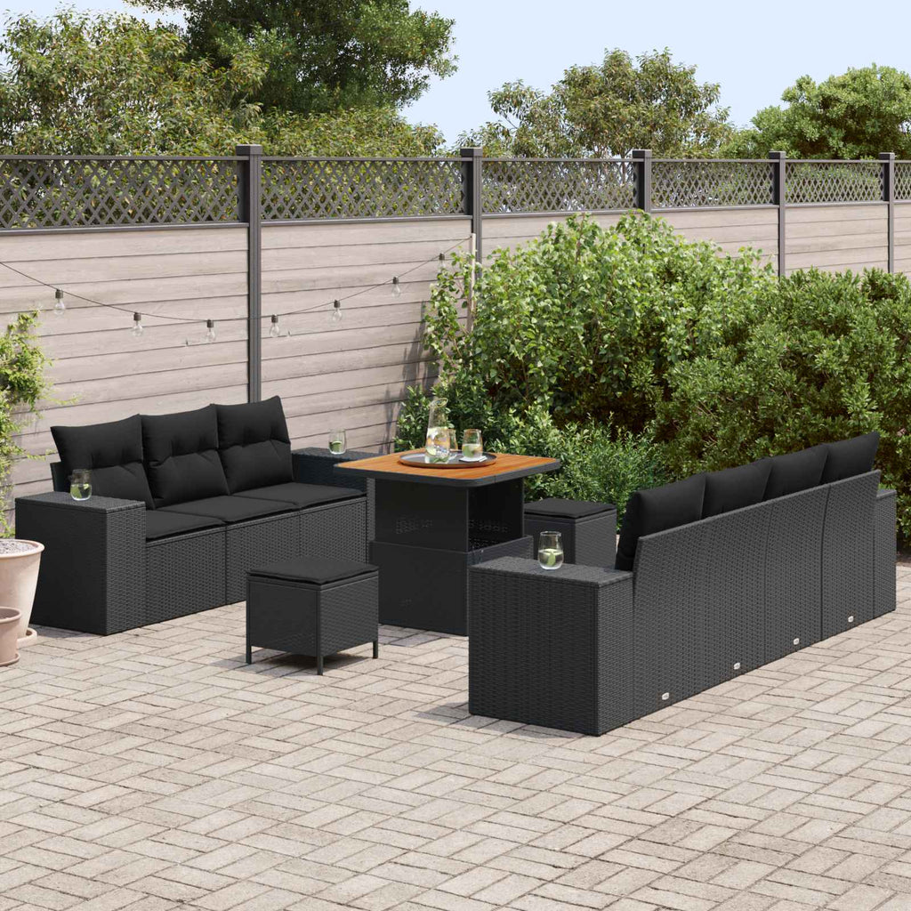 vidaXL Zestaw Sof na Ogród z poduszką 10 pcs Czarny Rattan poli