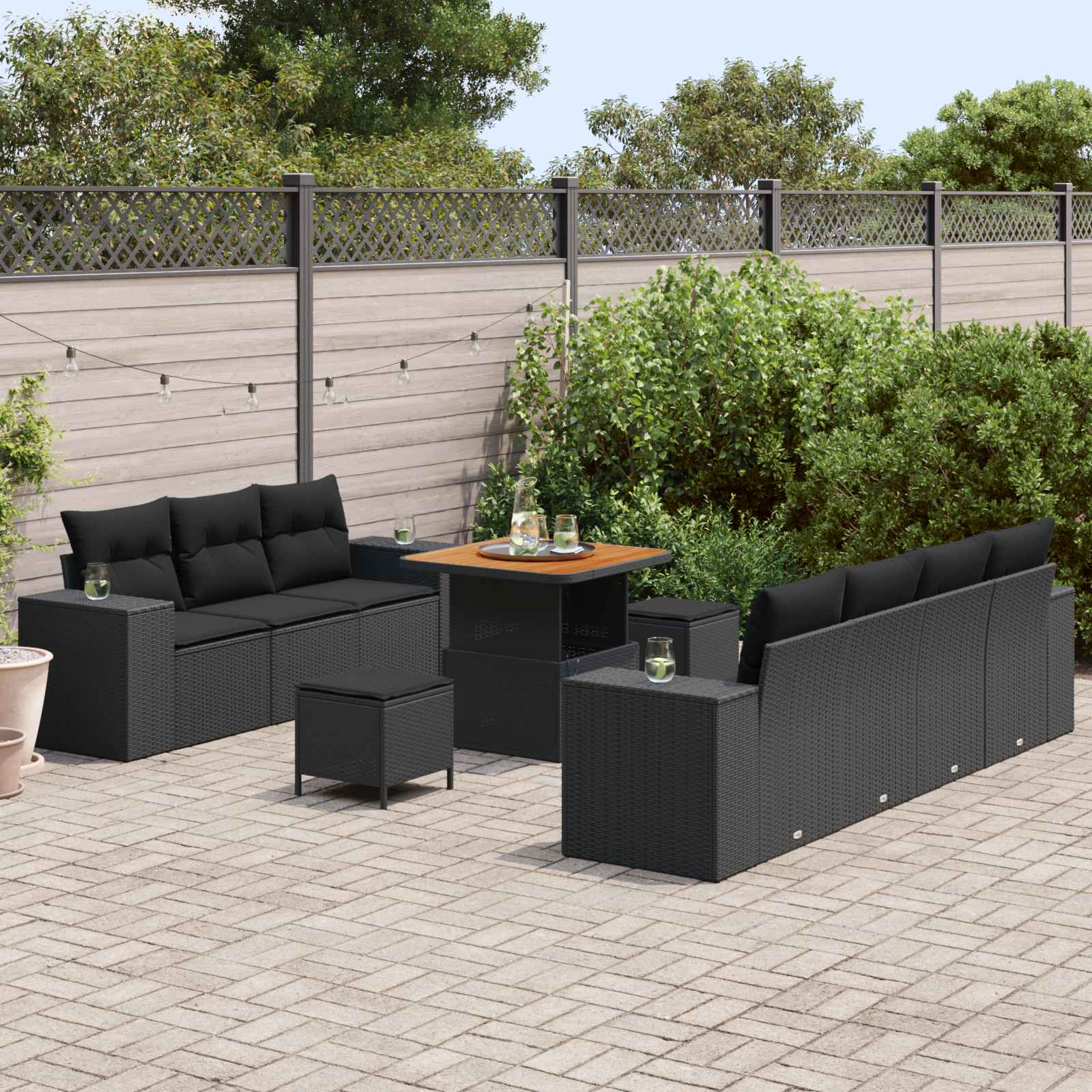vidaXL Zestaw Sof na Ogród z poduszką 10 pcs Czarny Rattan poli