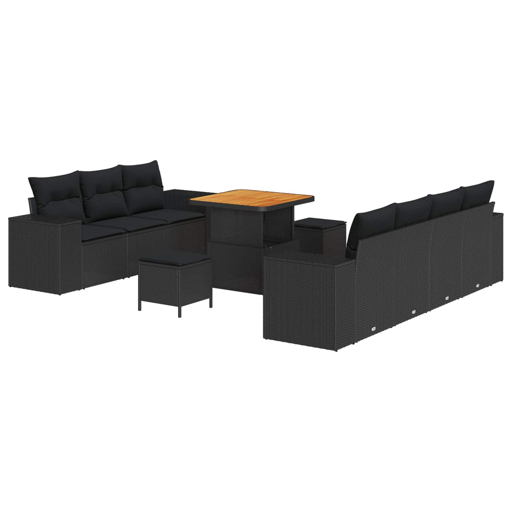 vidaXL Zestaw Sof na Ogród z poduszką 10 pcs Czarny Rattan poli