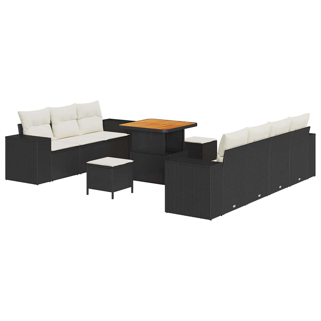 vidaXL Zestaw Sof na Ogród 10 pcs Czarny i kremowy Rattan poli