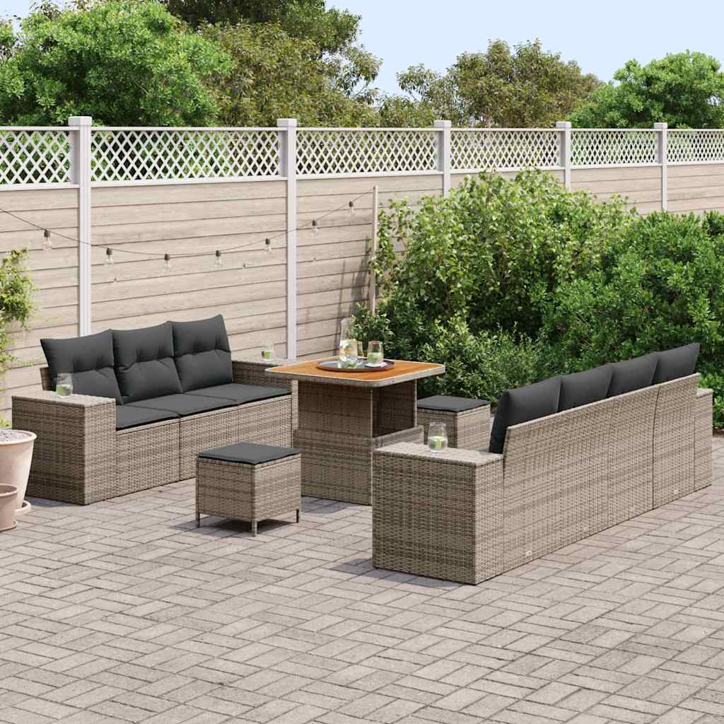 vidaXL Zestaw Sof na Ogród z poduszką 10 pcs Szary Rattan poli