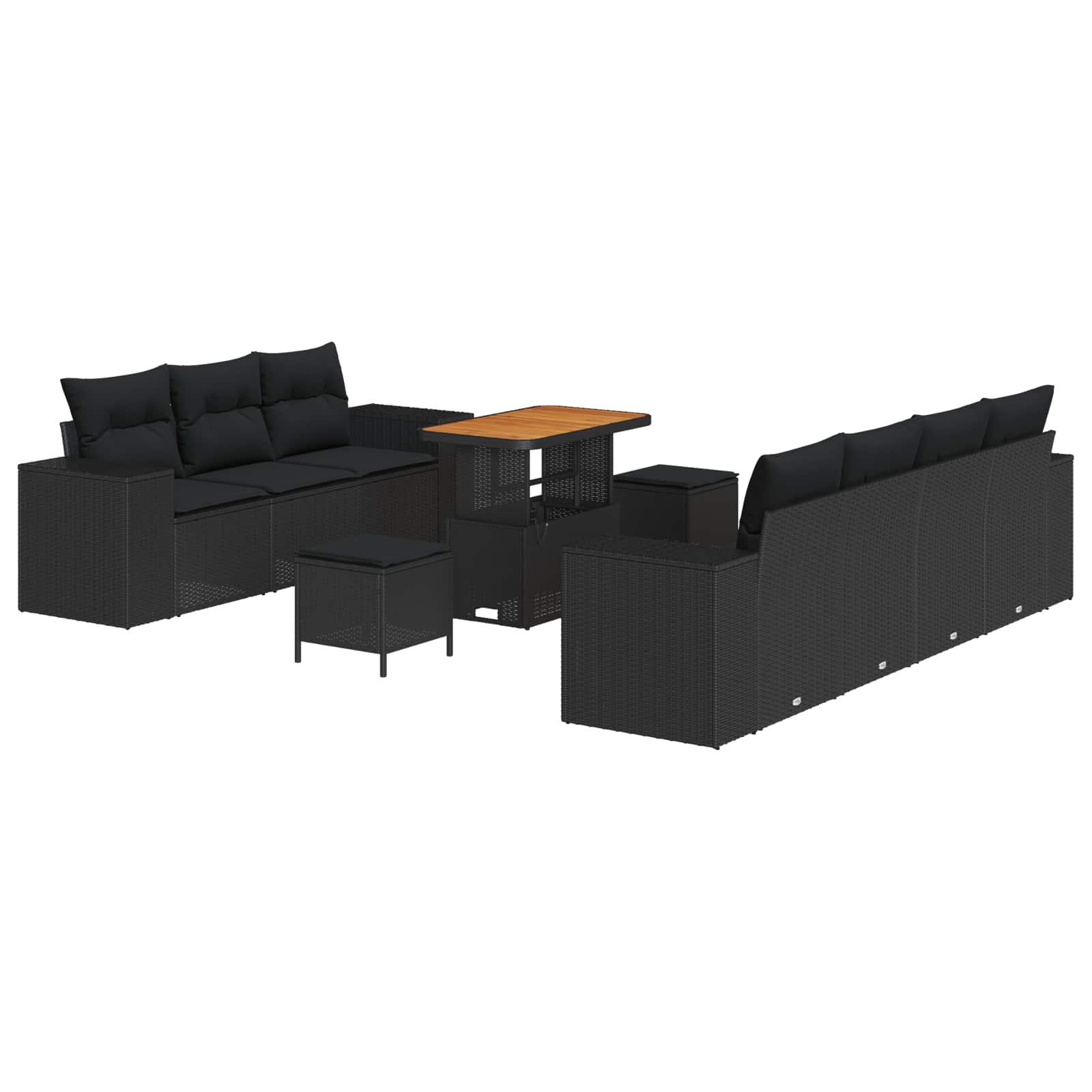 vidaXL Zestaw Sof na Ogród z poduszką 10 pcs Czarny Rattan poli