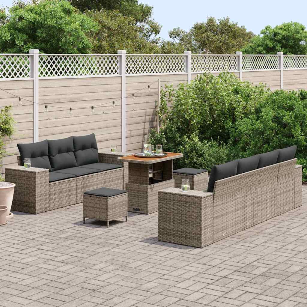 vidaXL Zestaw Sof na Ogród z poduszką 10 pcs Szary Rattan poli