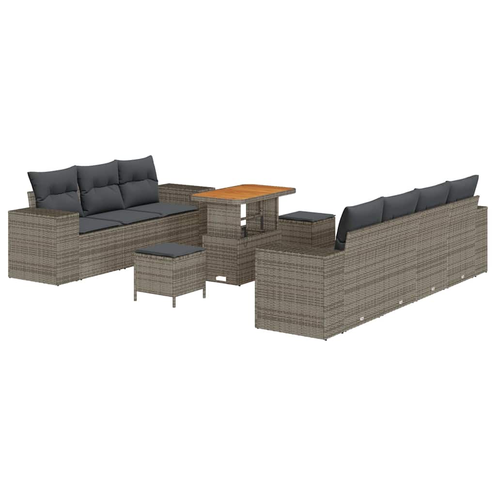 vidaXL Zestaw Sof na Ogród z poduszką 10 pcs Szary Rattan poli