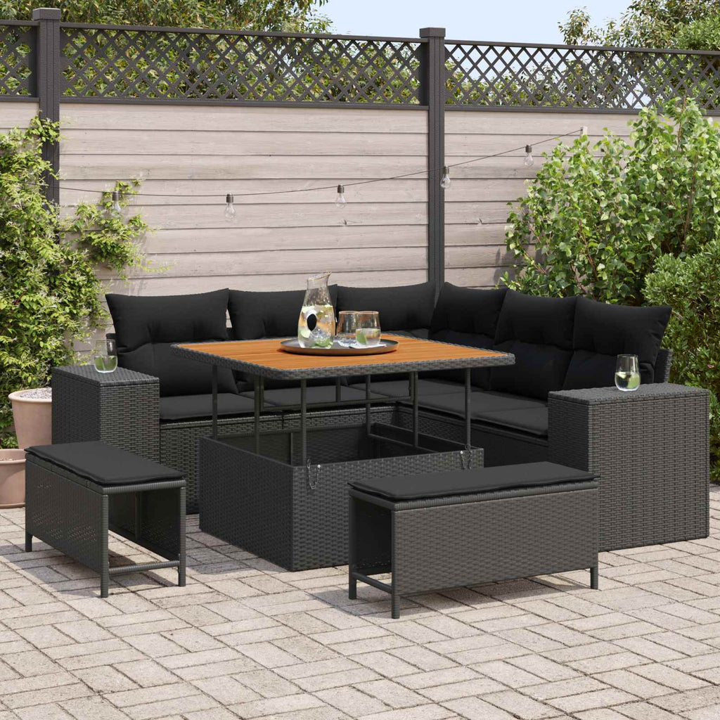 vidaXL Zestaw Sof na Ogród z poduszką 8 pcs Czarny polirattan