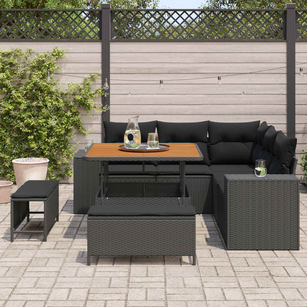 vidaXL Zestaw Sof na Ogród z poduszką 8 pcs Czarny polirattan