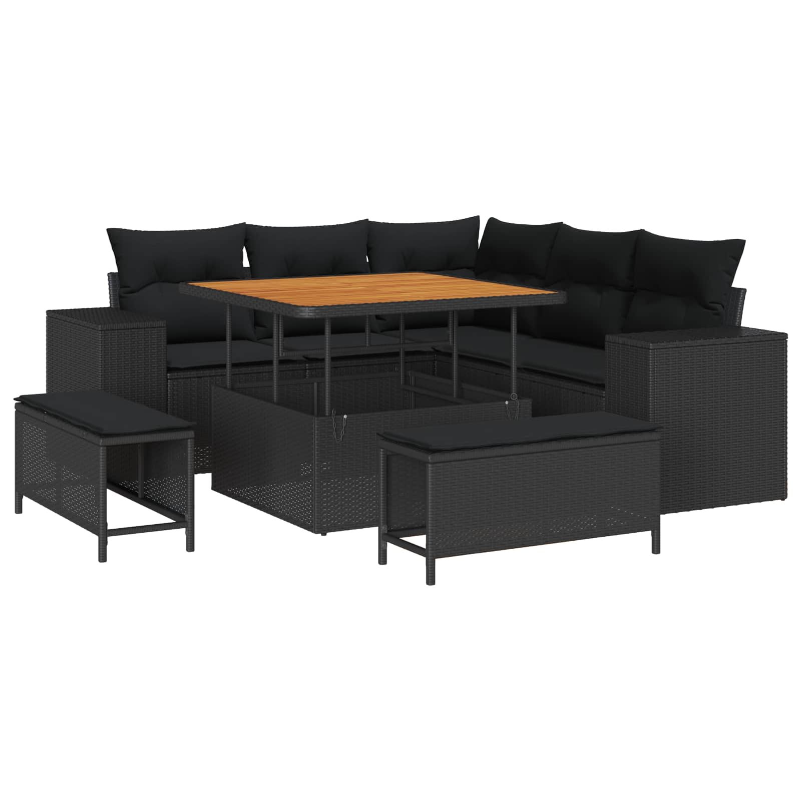 vidaXL Zestaw Sof na Ogród z poduszką 8 pcs Czarny polirattan