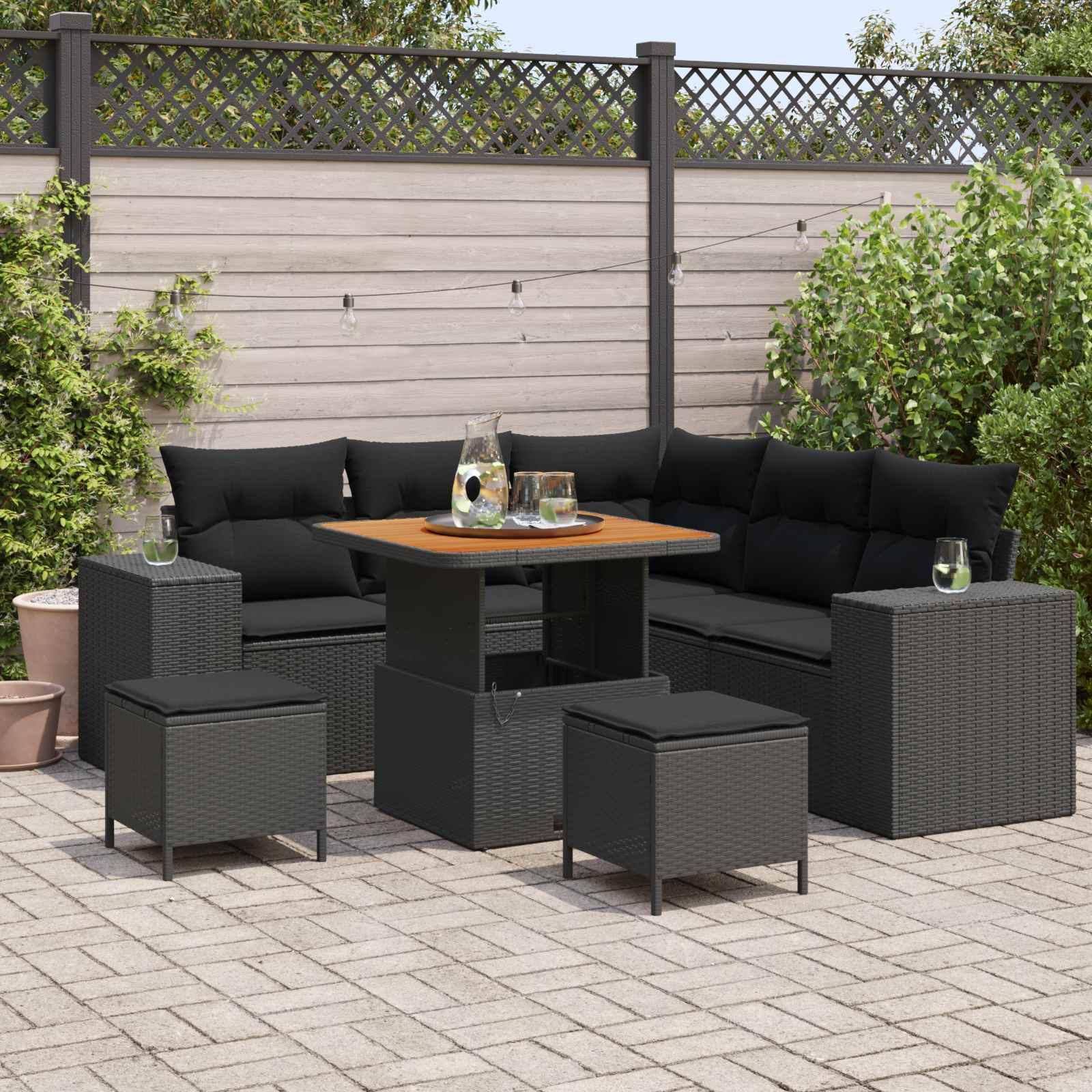 vidaXL Zestaw Sof na Ogród z poduszką 8 pcs Czarny polirattan