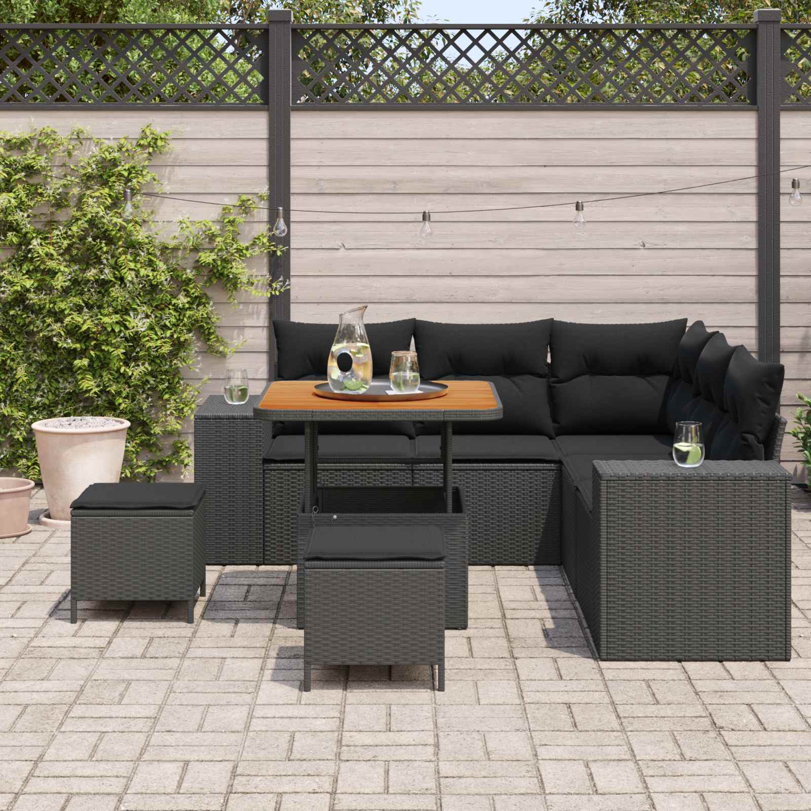 vidaXL Zestaw Sof na Ogród z poduszką 8 pcs Czarny polirattan