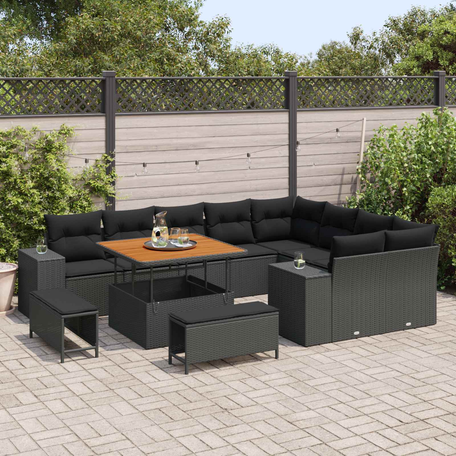 vidaXL Zestaw Sof na Ogród z poduszką z przechowywaniem 12 pcs Czarny