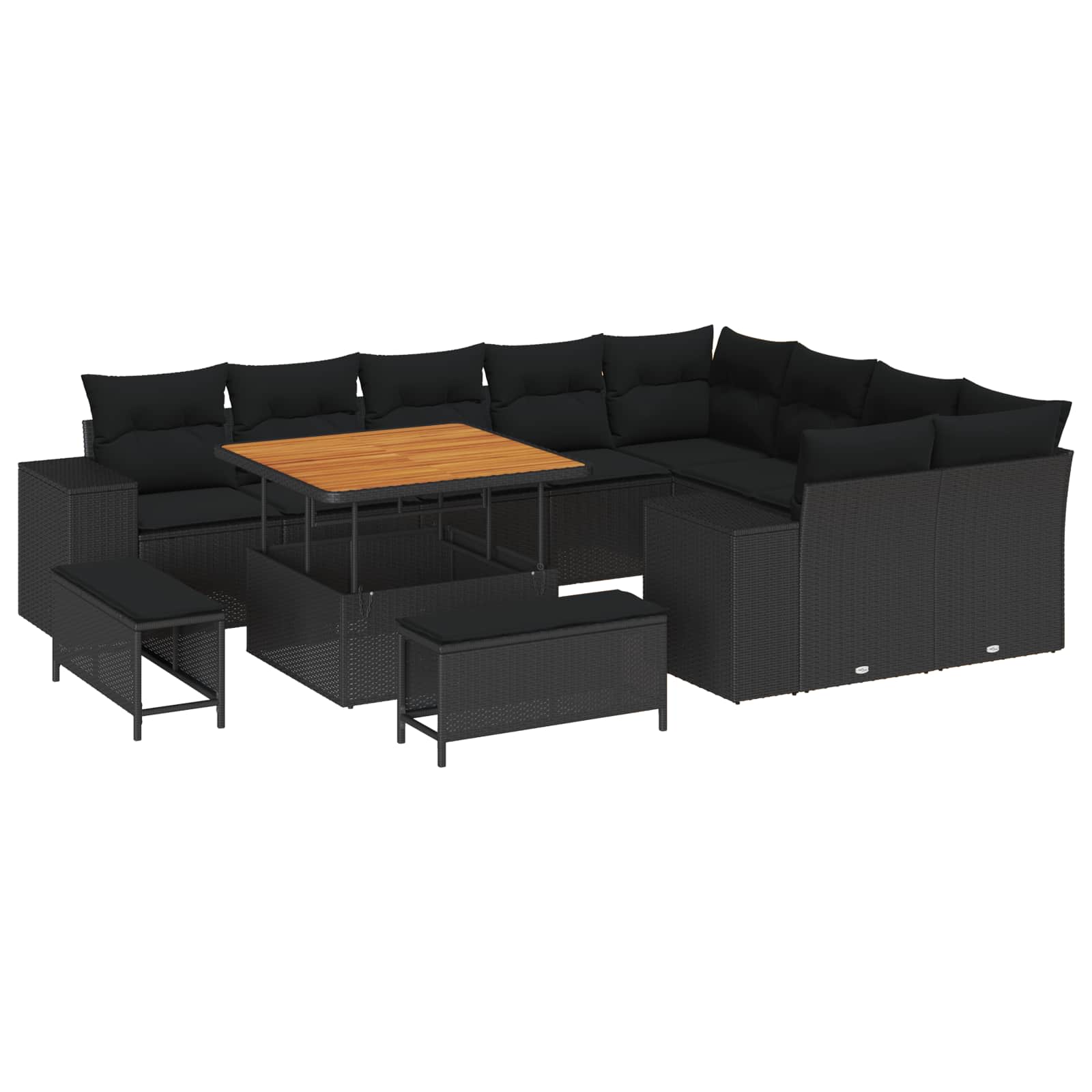 vidaXL Zestaw Sof na Ogród z poduszką z przechowywaniem 12 pcs Czarny