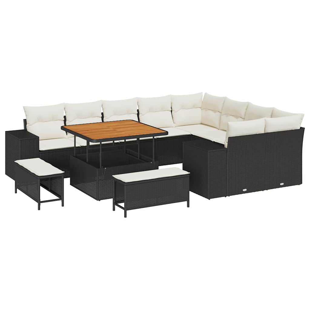 vidaXL Zestaw Sof na Ogród z poduszką 12 pcs Czarny i kremowy