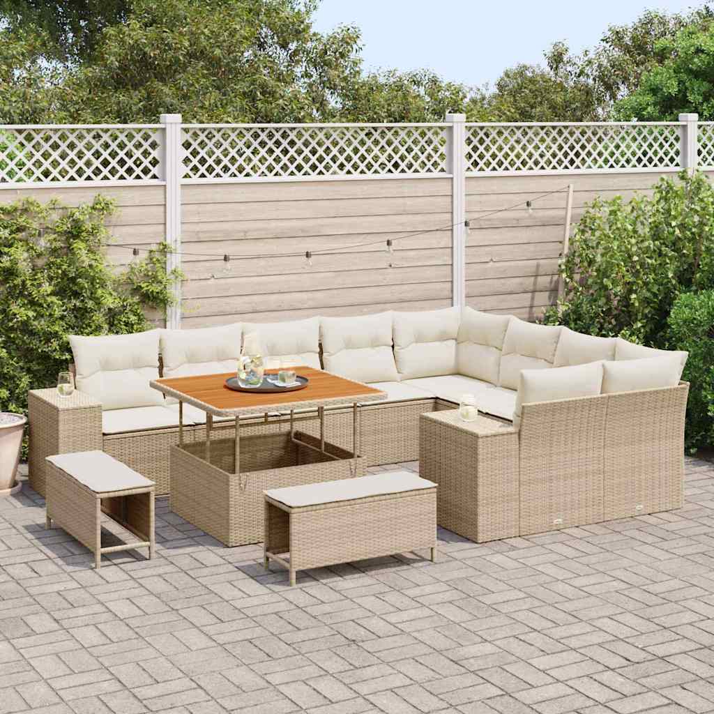 vidaXL Zestaw Sof na Ogród z poduszką 12 pcs Beżowy i kremowy
