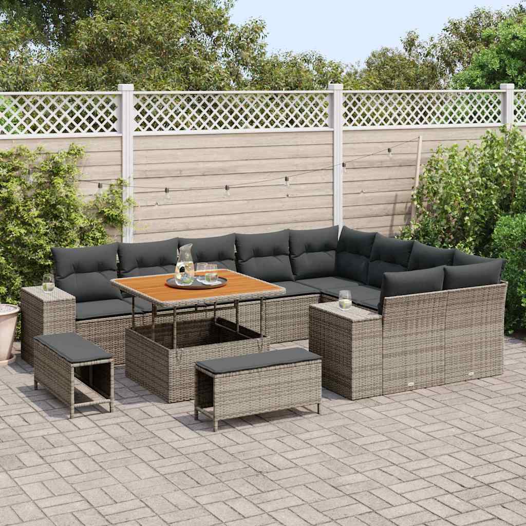 vidaXL Zestaw Sof na Ogród z poduszką z przechowywaniem 12 pcs Szary