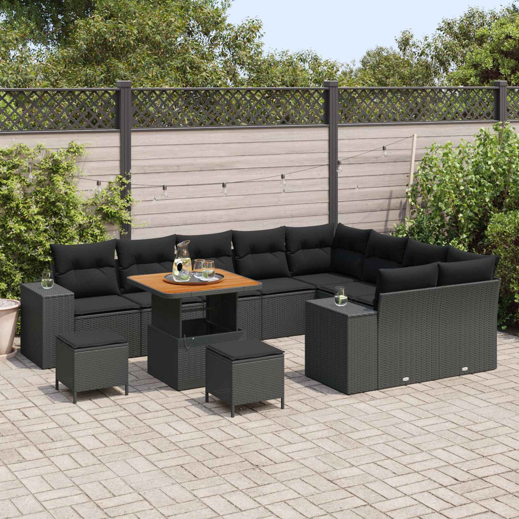 vidaXL Zestaw Sof na Ogród z poduszką z przechowywaniem 12 pcs Czarny
