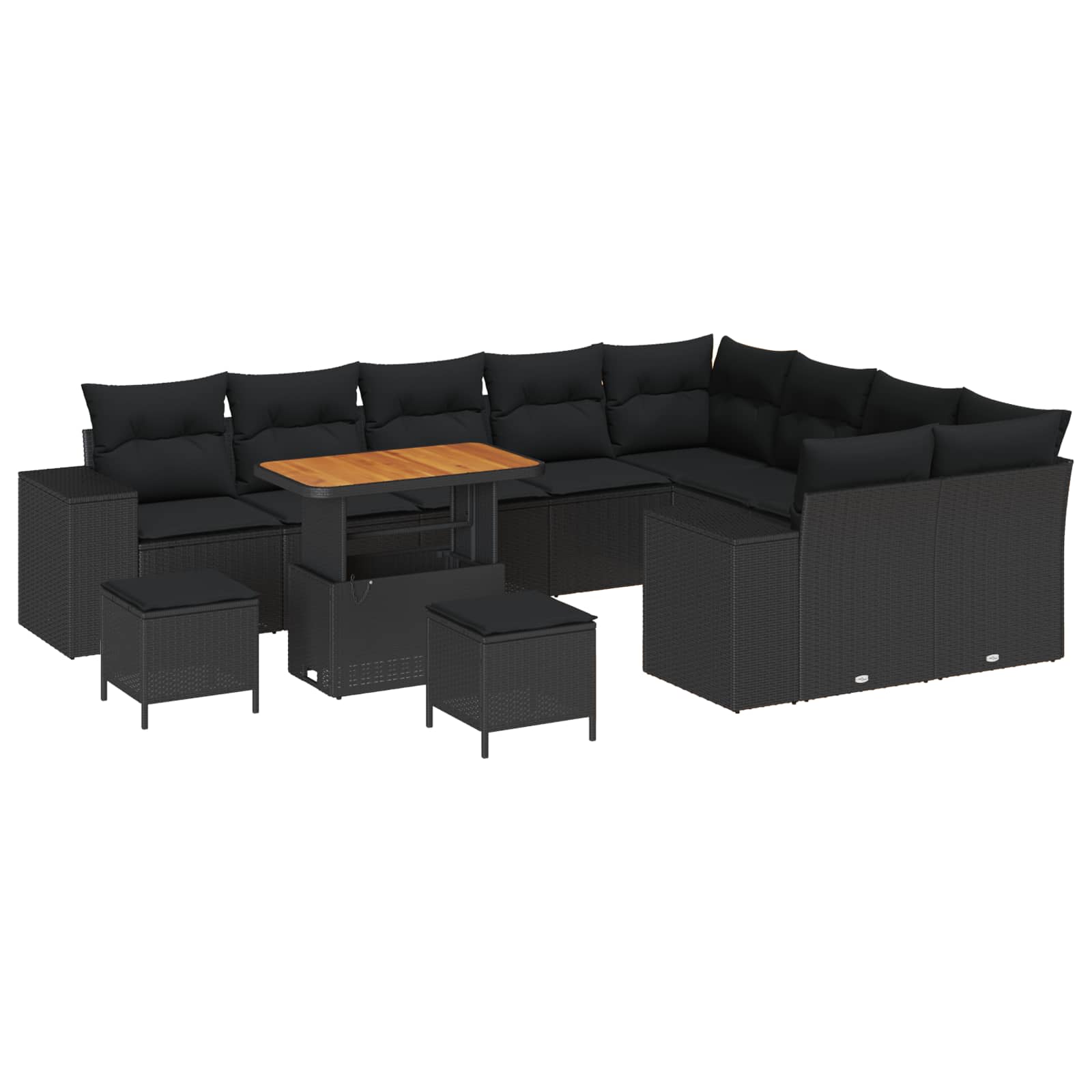 vidaXL Zestaw Sof na Ogród z poduszką z przechowywaniem 12 pcs Czarny