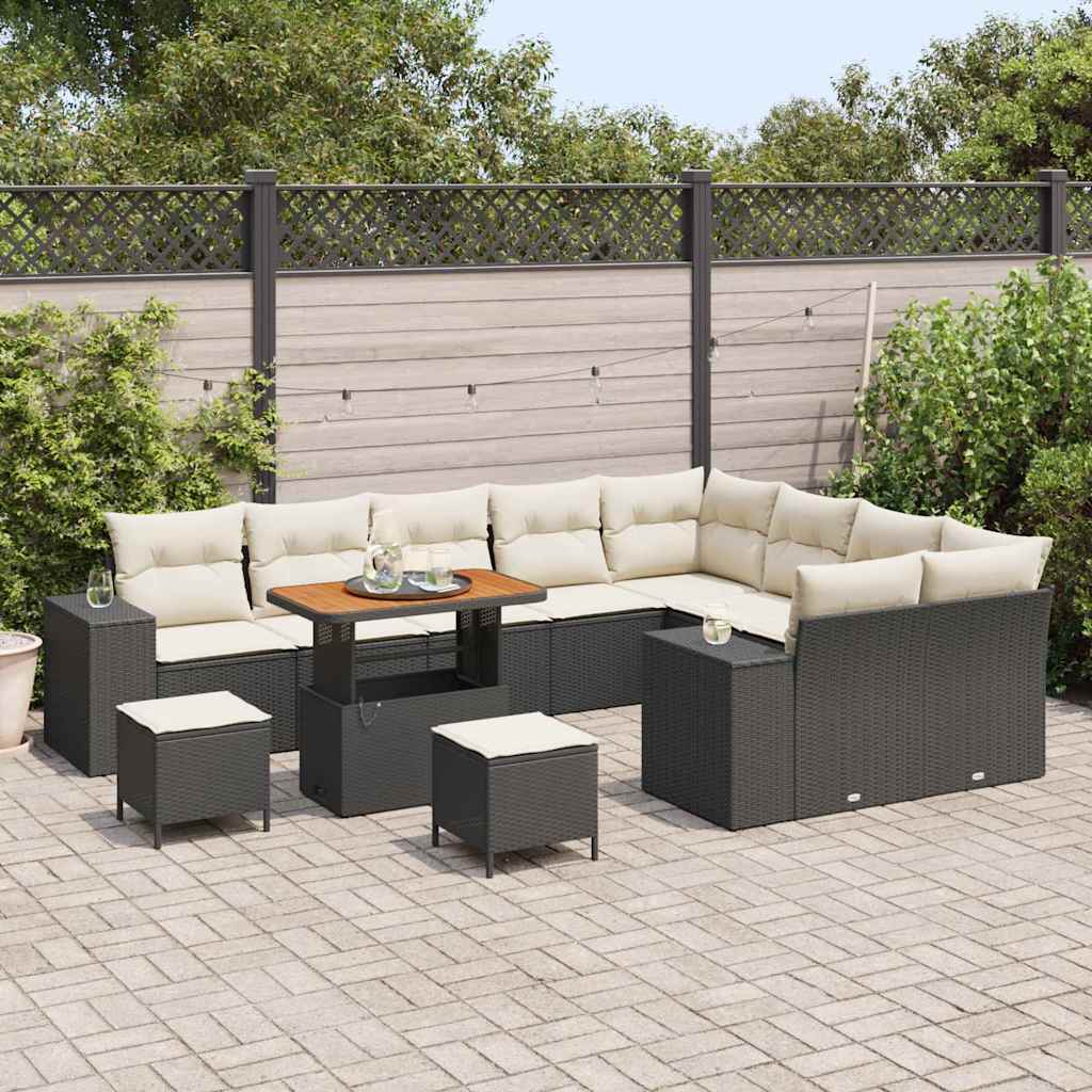 vidaXL Zestaw Sof na Ogród z poduszką 12 pcs Czarny i kremowy