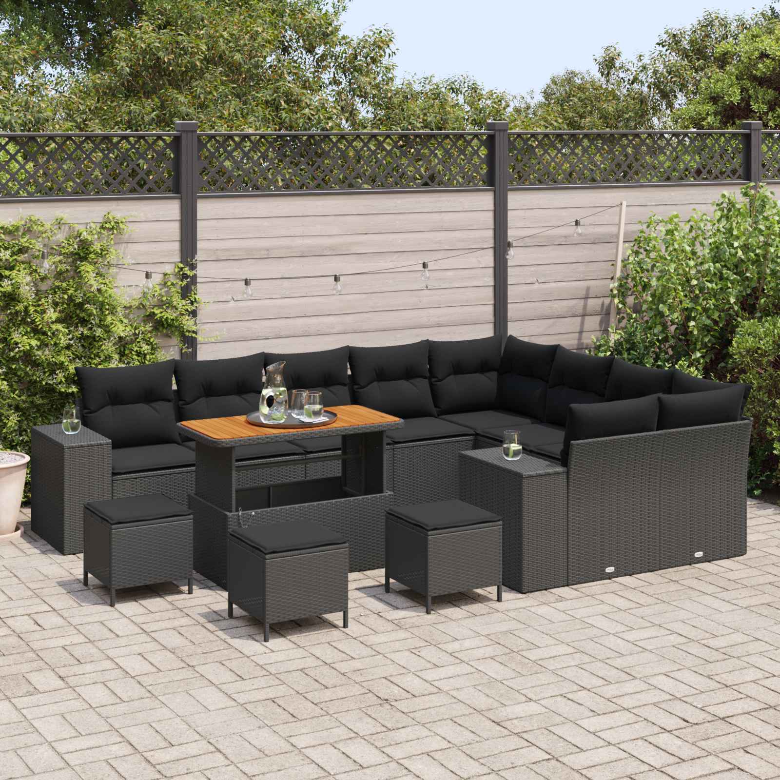 vidaXL Zestaw Sof na Ogród z poduszką z przechowywaniem 13 pcs Czarny