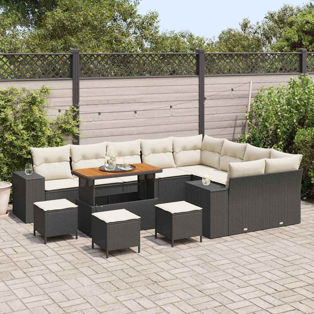 vidaXL Zestaw Sof na Ogród z poduszką 13 pcs Czarny i kremowy