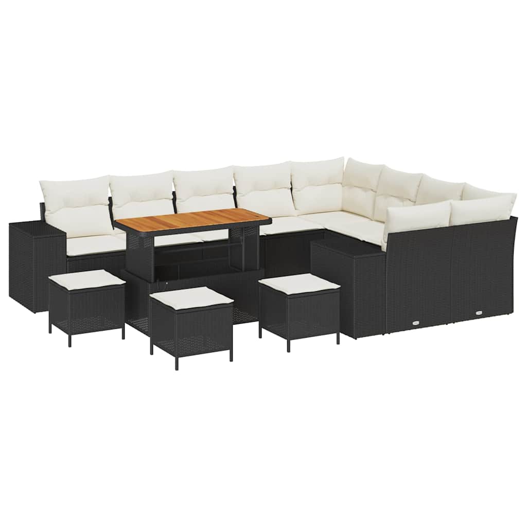 vidaXL Zestaw Sof na Ogród z poduszką 13 pcs Czarny i kremowy
