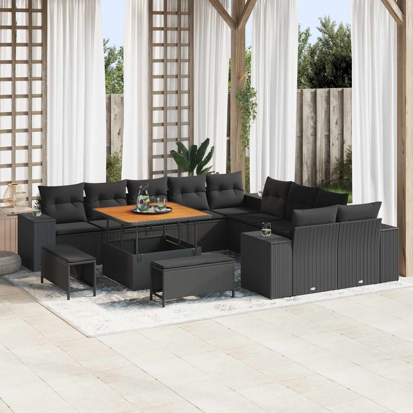 vidaXL Zestaw Sof na Ogród z poduszką 13 pcs Czarny polirattan