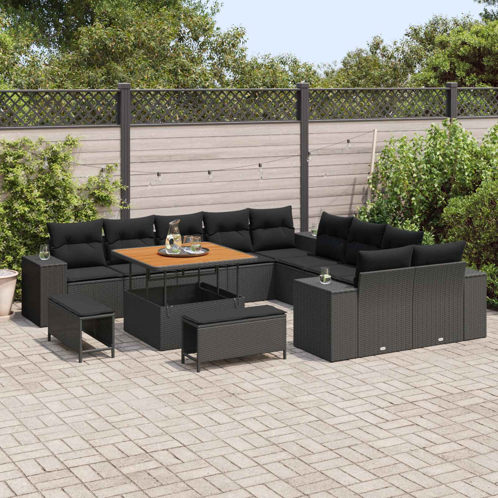vidaXL Zestaw Sof na Ogród z poduszką 13 pcs Czarny polirattan