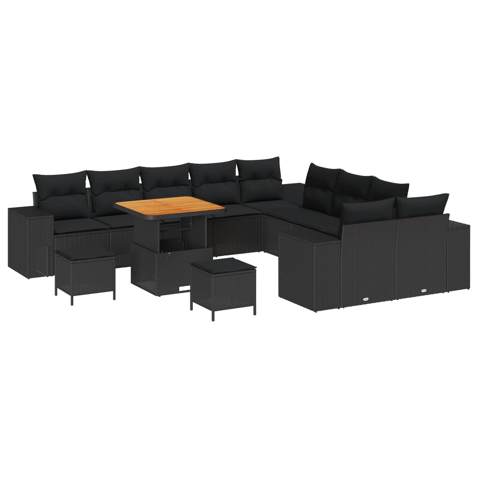 vidaXL Zestaw Sof na Ogród z poduszką 13 pcs Czarny polirattan