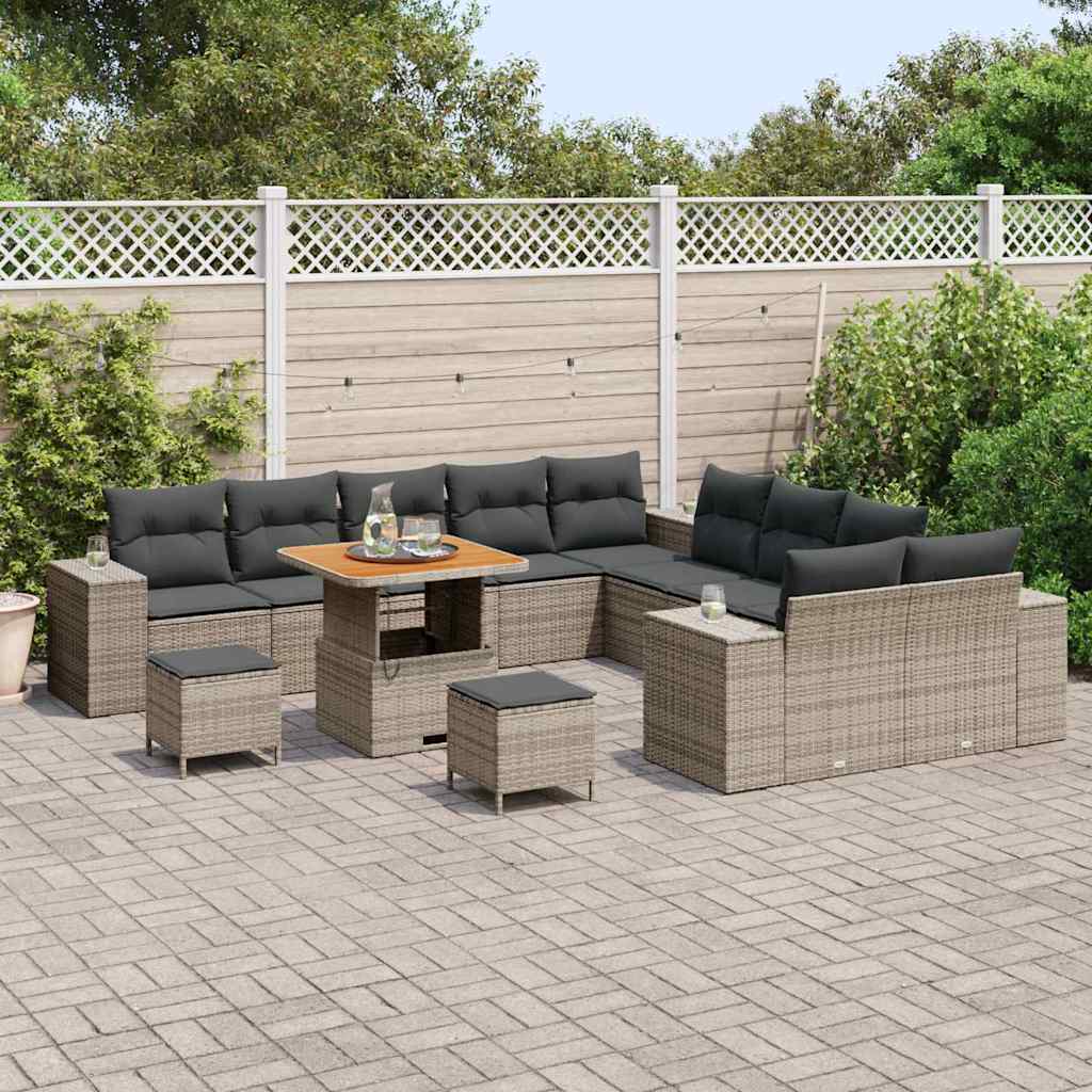 vidaXL Zestaw Sof na Ogród z poduszką 13 pcs Szary polirattan