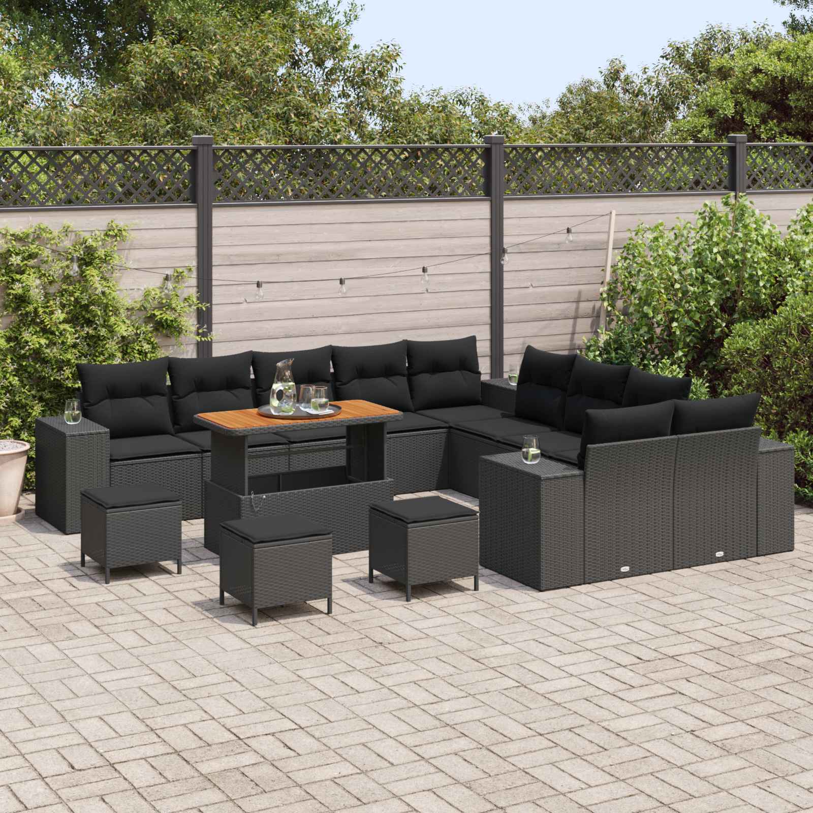 vidaXL Zestaw Sof na Ogród z poduszką 14 pcs Czarny polirattan