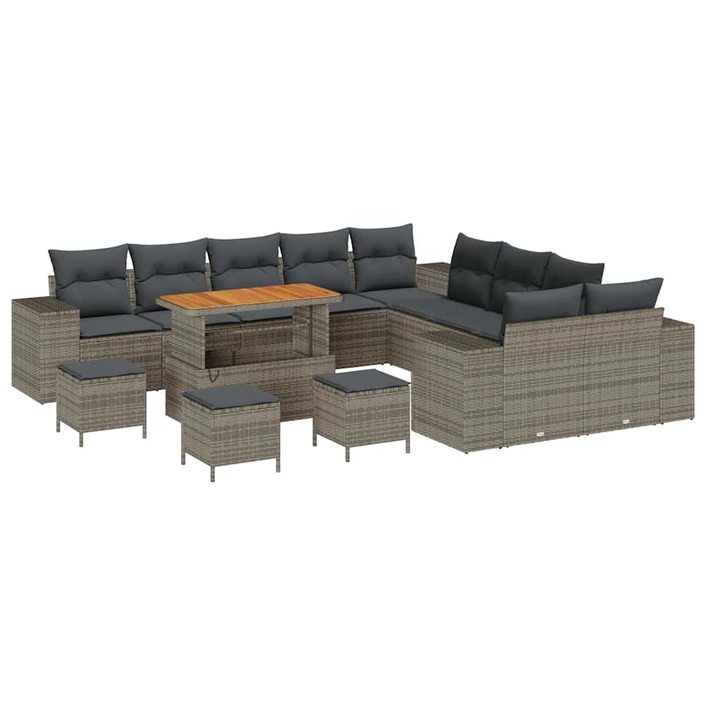 vidaXL Zestaw Sof na Ogród z poduszką 14 pcs Szary polirattan