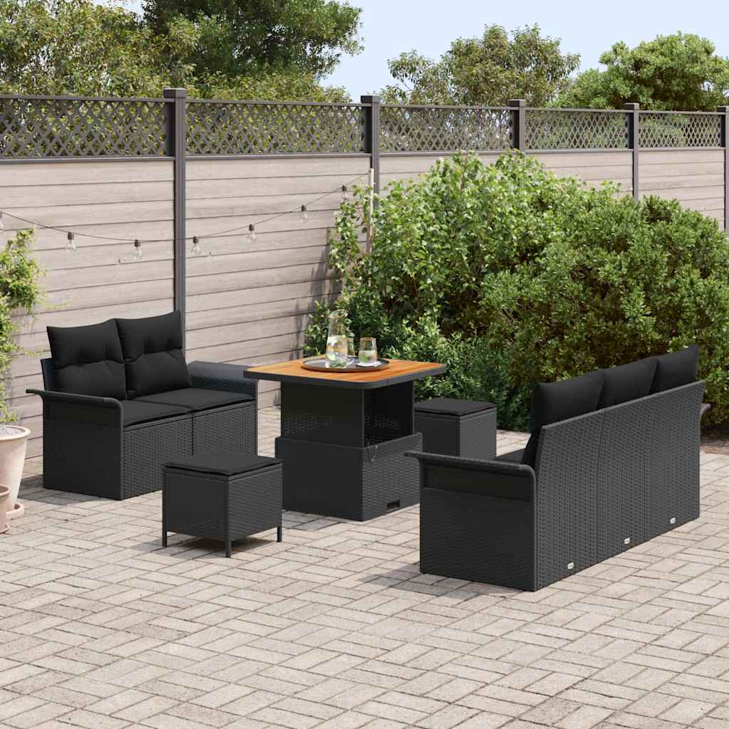 vidaXL Zestaw Sof na Ogród z poduszką z przechowywaniem 8 pcs Czarny