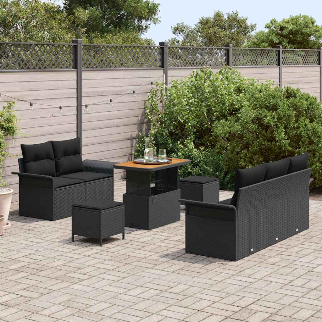 vidaXL Zestaw Sof na Ogród z poduszką z przechowywaniem 8 pcs Czarny