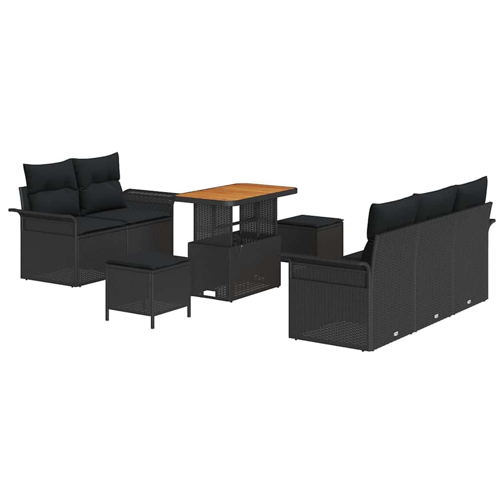 vidaXL Zestaw Sof na Ogród z poduszką z przechowywaniem 8 pcs Czarny