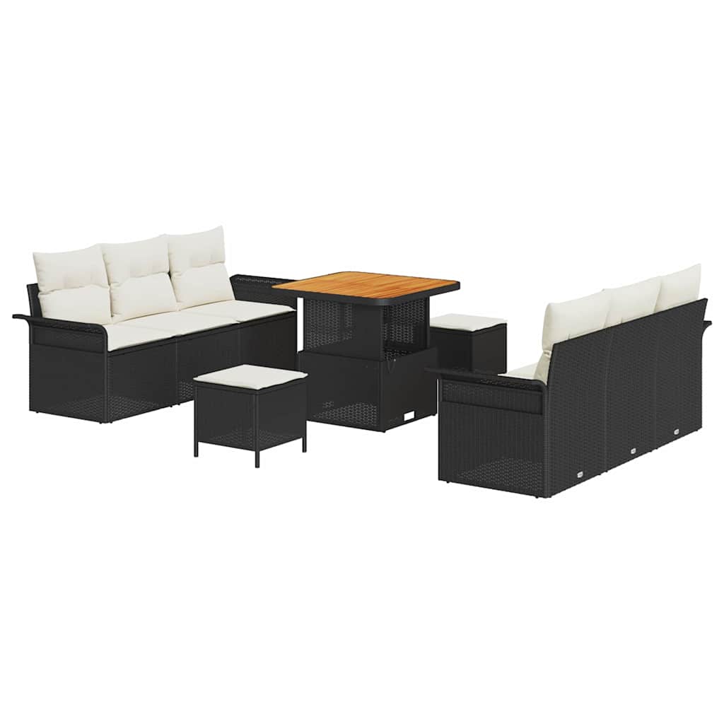 vidaXL Zestaw Sof na Ogród z poduszką 9 pcs Czarny i kremowy