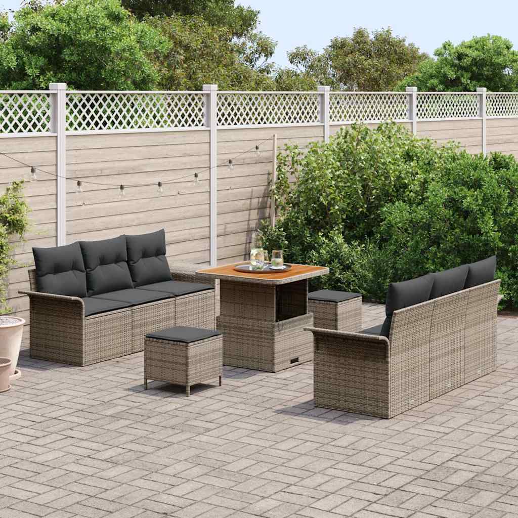 vidaXL Zestaw Sof na Ogród z poduszką z przechowywaniem 9 pcs Szary