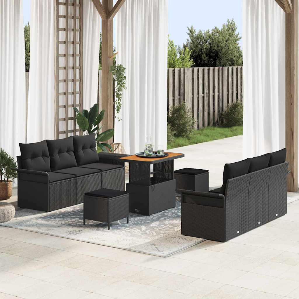 vidaXL Zestaw Sof na Ogród z poduszką z przechowywaniem 9 pcs Czarny