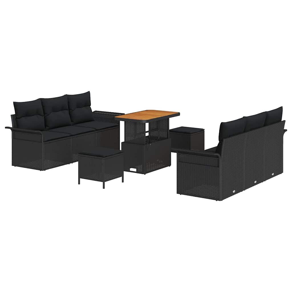 vidaXL Zestaw Sof na Ogród z poduszką z przechowywaniem 9 pcs Czarny