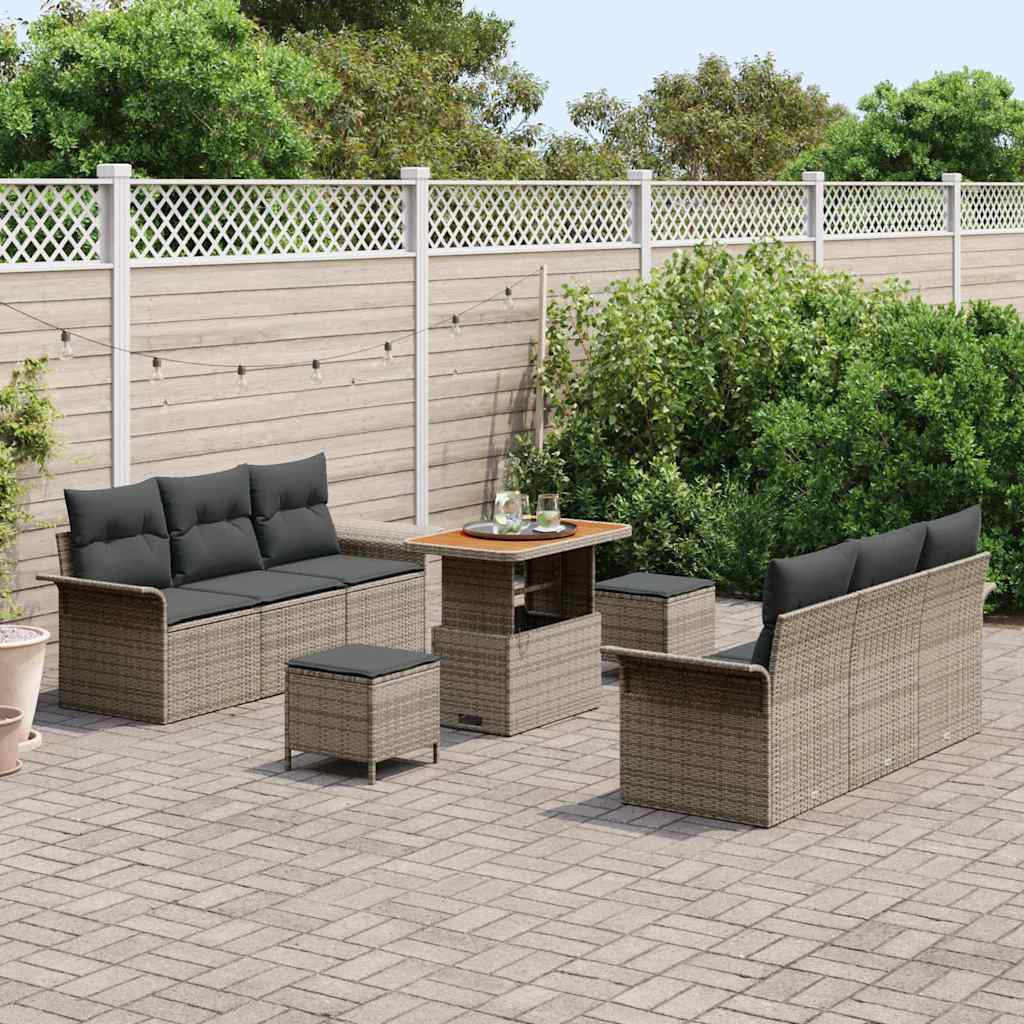 vidaXL Zestaw Sof na Ogród z poduszką z przechowywaniem 9 pcs Szary