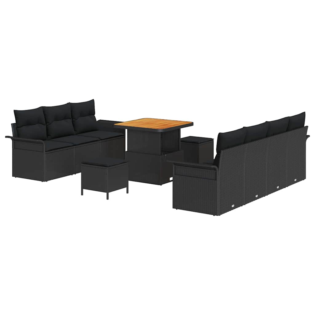 vidaXL Zestaw Sof na Ogród z poduszką z przechowywaniem 10 pcs Czarny
