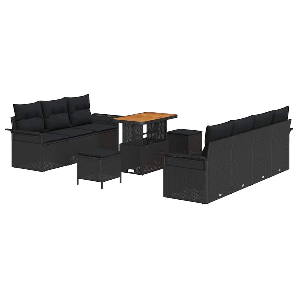 vidaXL Zestaw Sof na Ogród z poduszką z przechowywaniem 10 pcs Czarny