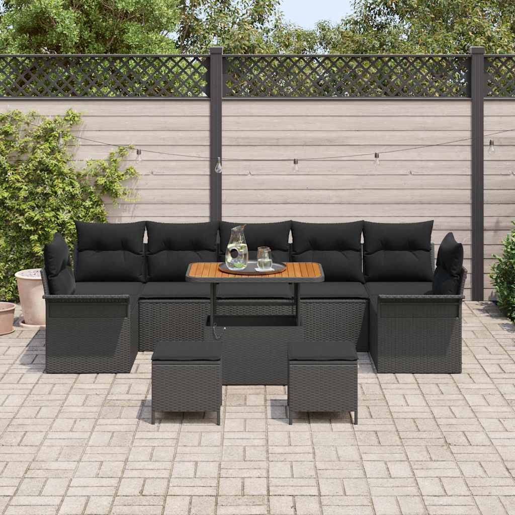 vidaXL Zestaw Sof na Ogród z poduszką z przechowywaniem 10 pcs Czarny