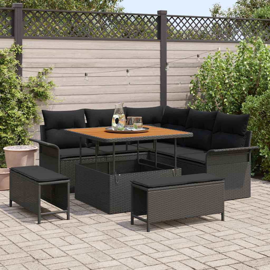 vidaXL Zestaw Sof na Ogród z poduszką z przechowywaniem 8 pcs Czarny