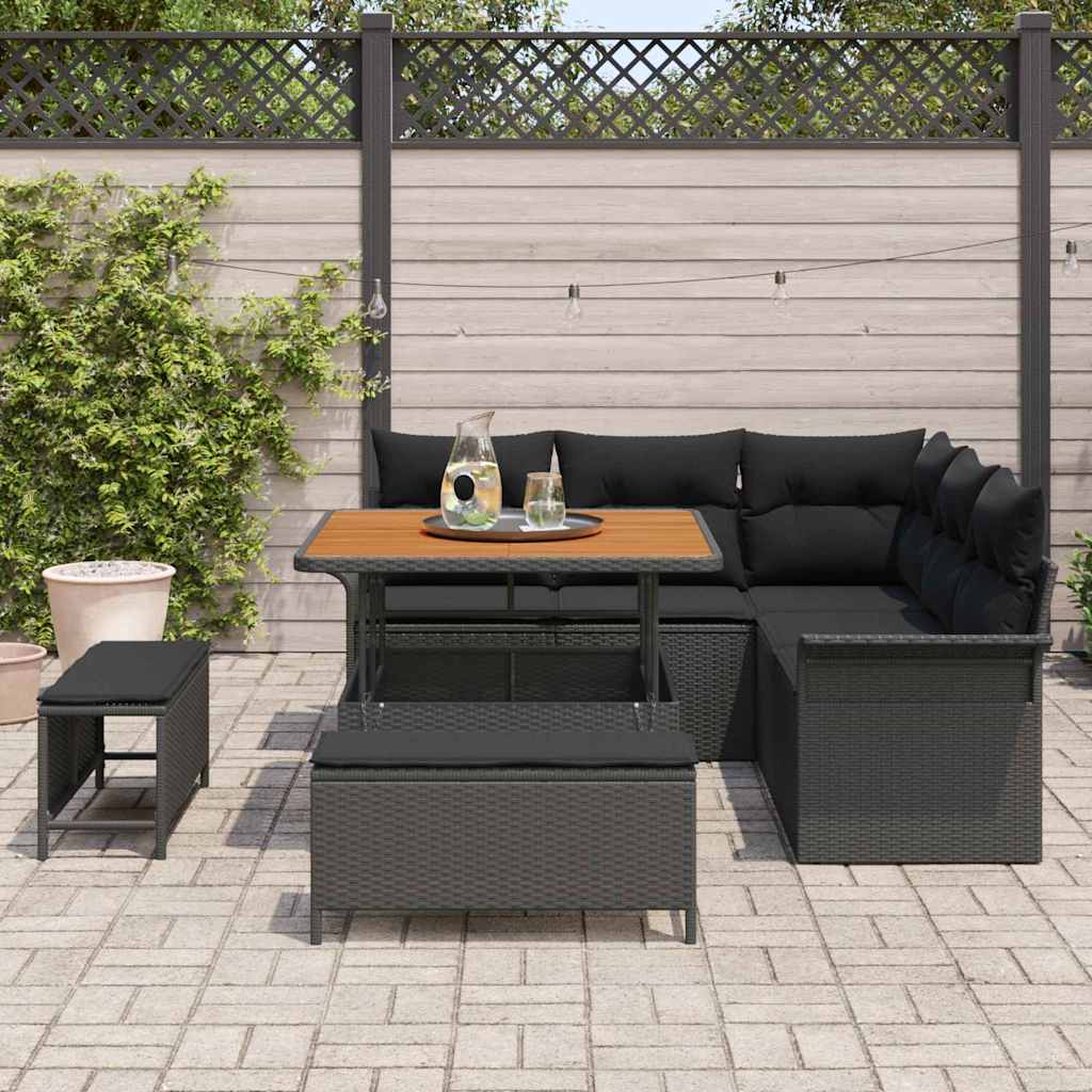 vidaXL Zestaw Sof na Ogród z poduszką z przechowywaniem 8 pcs Czarny