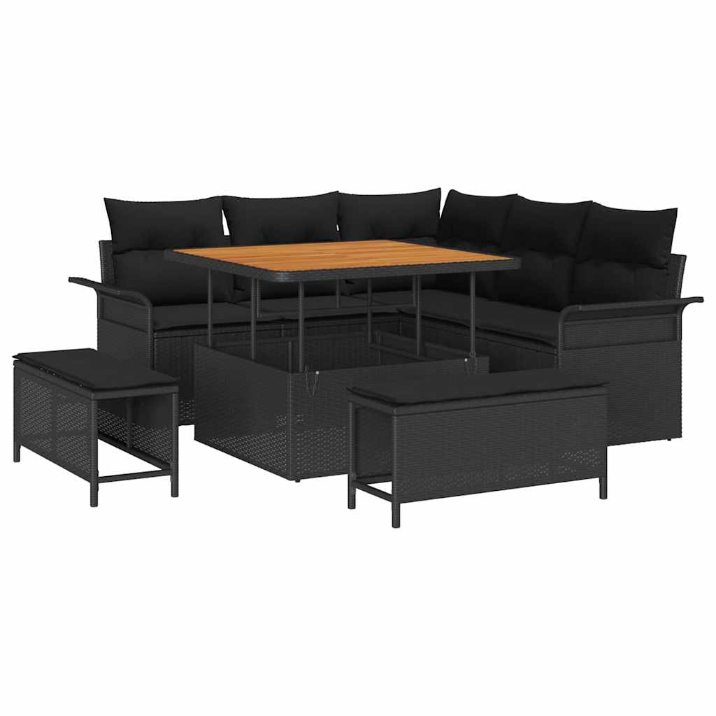vidaXL Zestaw Sof na Ogród z poduszką z przechowywaniem 8 pcs Czarny