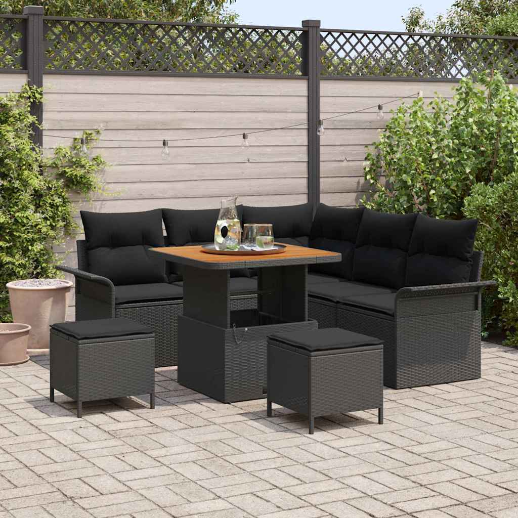 vidaXL Zestaw Sof na Ogród z poduszką z przechowywaniem 8 pcs Czarny