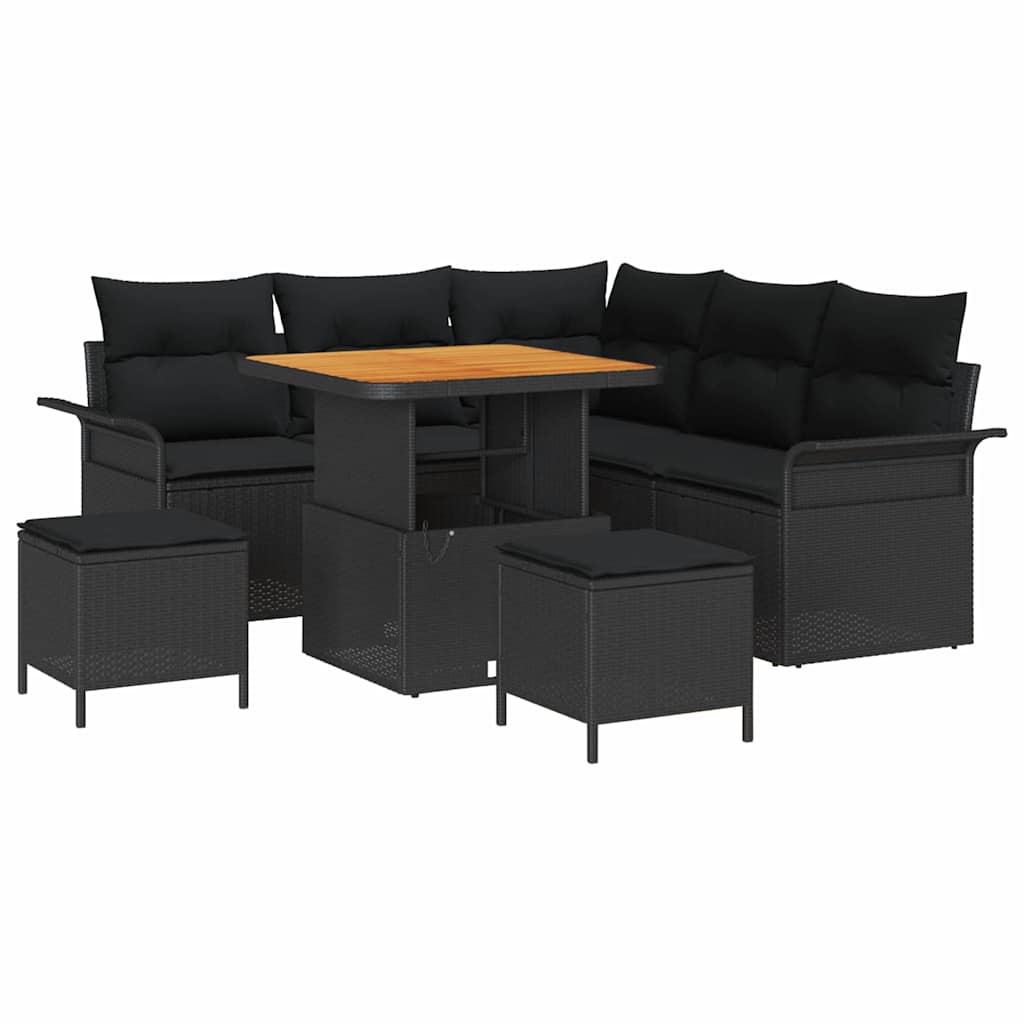 vidaXL Zestaw Sof na Ogród z poduszką z przechowywaniem 8 pcs Czarny