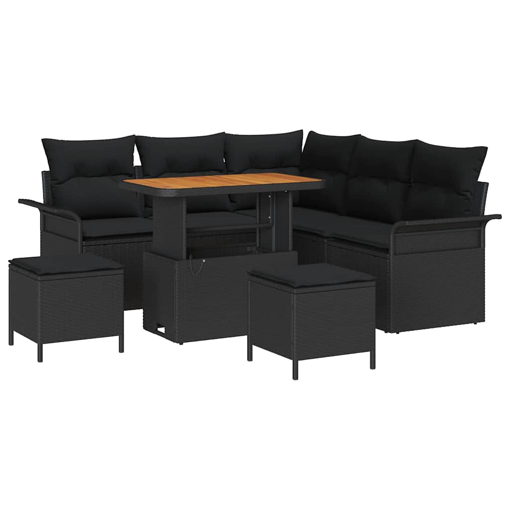 vidaXL Zestaw Sof na Ogród z poduszką z przechowywaniem 8 pcs Czarny